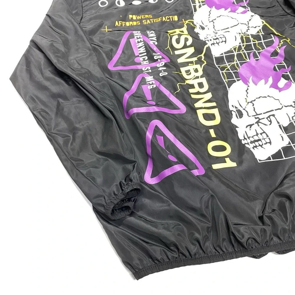Reason Anorak Jacket Men's Medium Black Half-Zip World Skull Hooded - Picture 11 of 15
